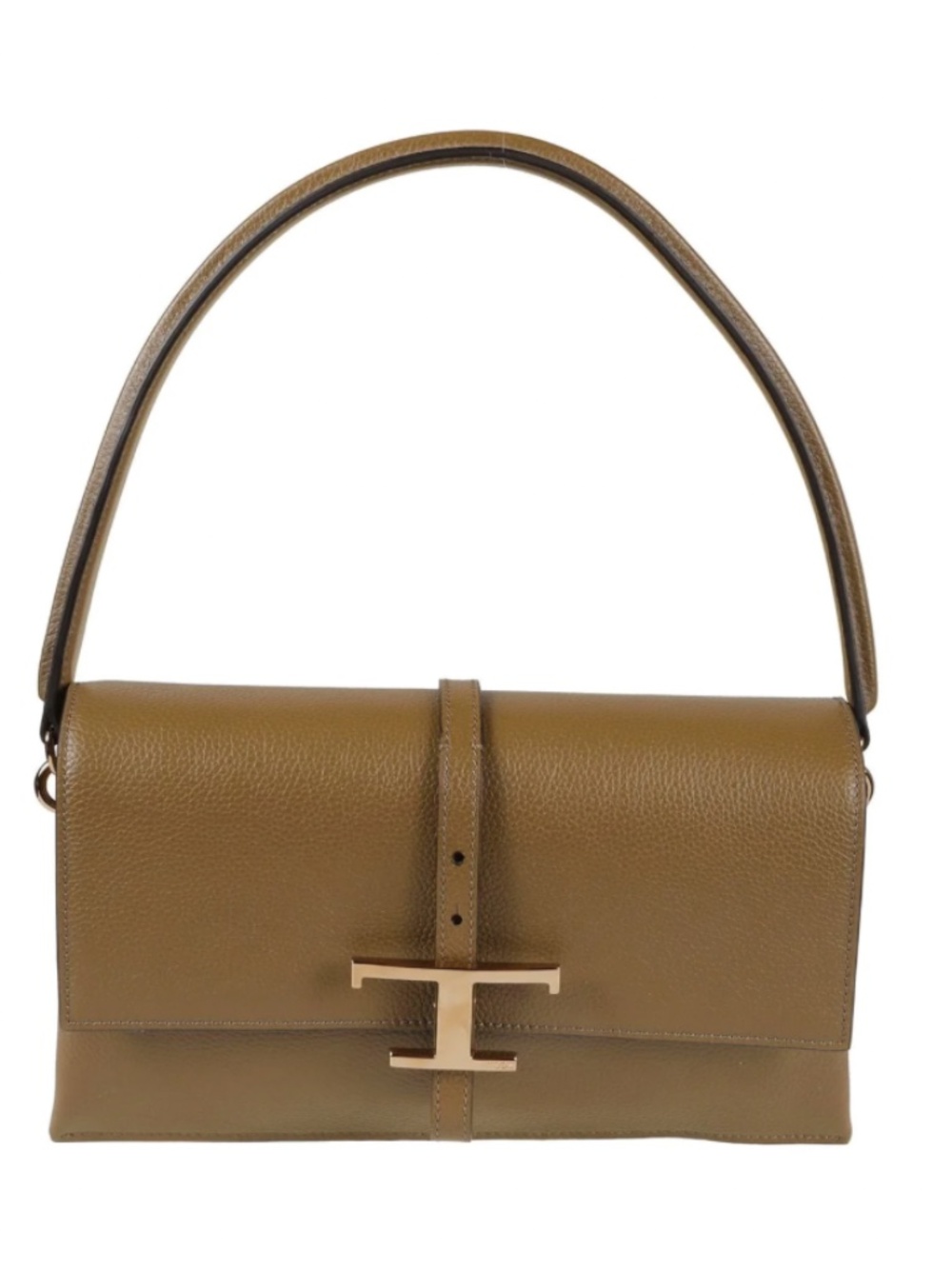 Tods T Timeless Flap Shoulder Bag in Leather Brown with Crossbody Strap